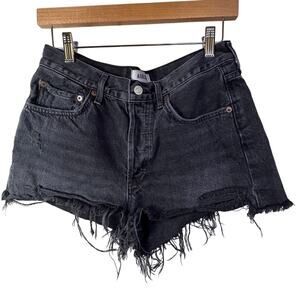 AGOLDE Black Distressed Denim Cutoff Shorts Sz 27 High Rise Raw Hem